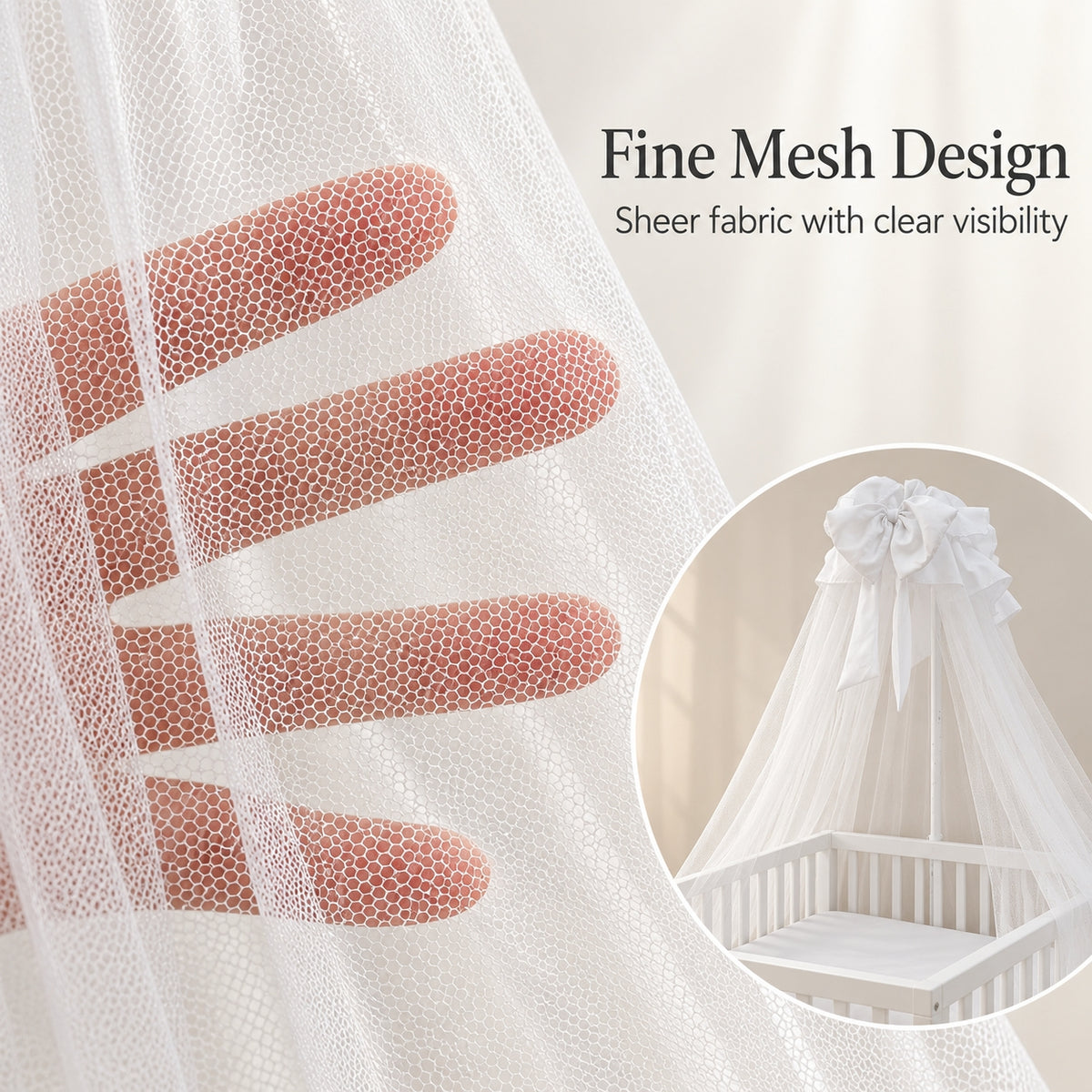 MIILA Baby Cot Mosquito Net with Adjustable Stand, Decorative Crib Canopy