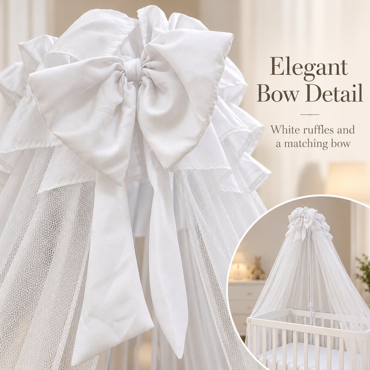 MIILA Baby Cot Mosquito Net with Adjustable Stand, Decorative Crib Canopy