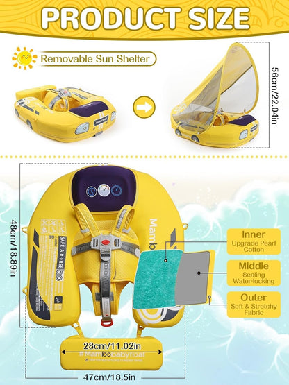 MAMBOBABY BABY FLOAT YELLOW CAR WITH CANOPY