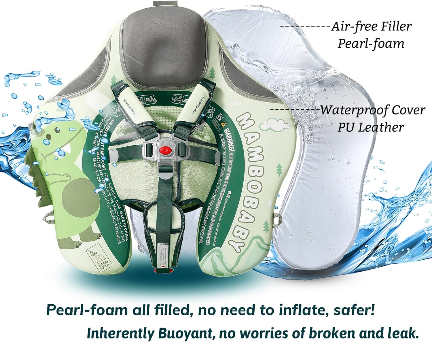 MAMBOBABY BABY FLOAT GREEN DINOSAUR WITH CANOPY