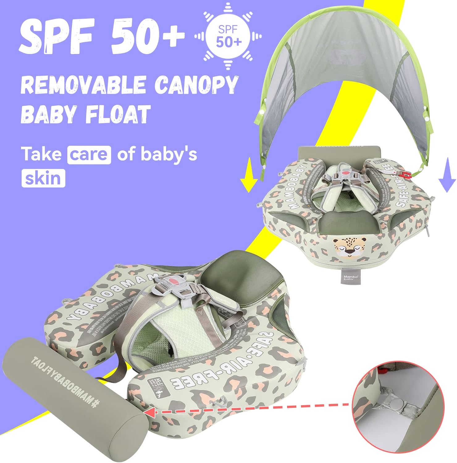 MAMBOBABY BABY FLOAT LEOPARD GREEN  WITH CANOPY