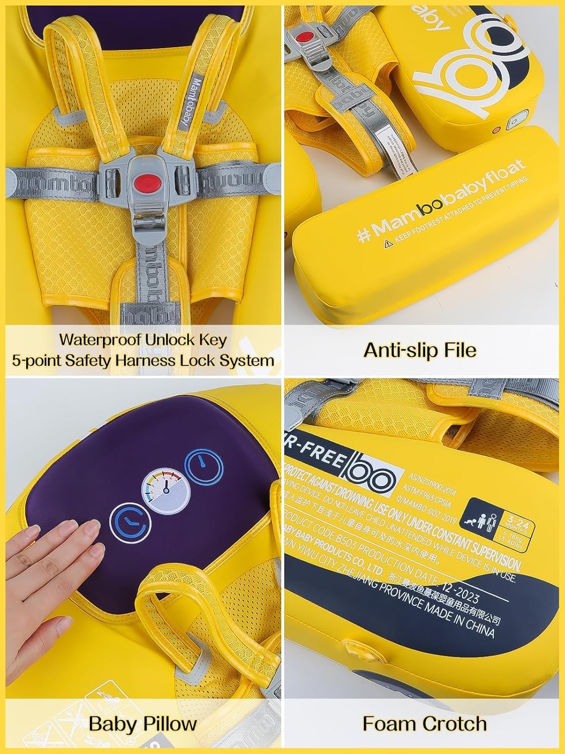 MAMBOBABY BABY FLOAT YELLOW CAR WITH CANOPY