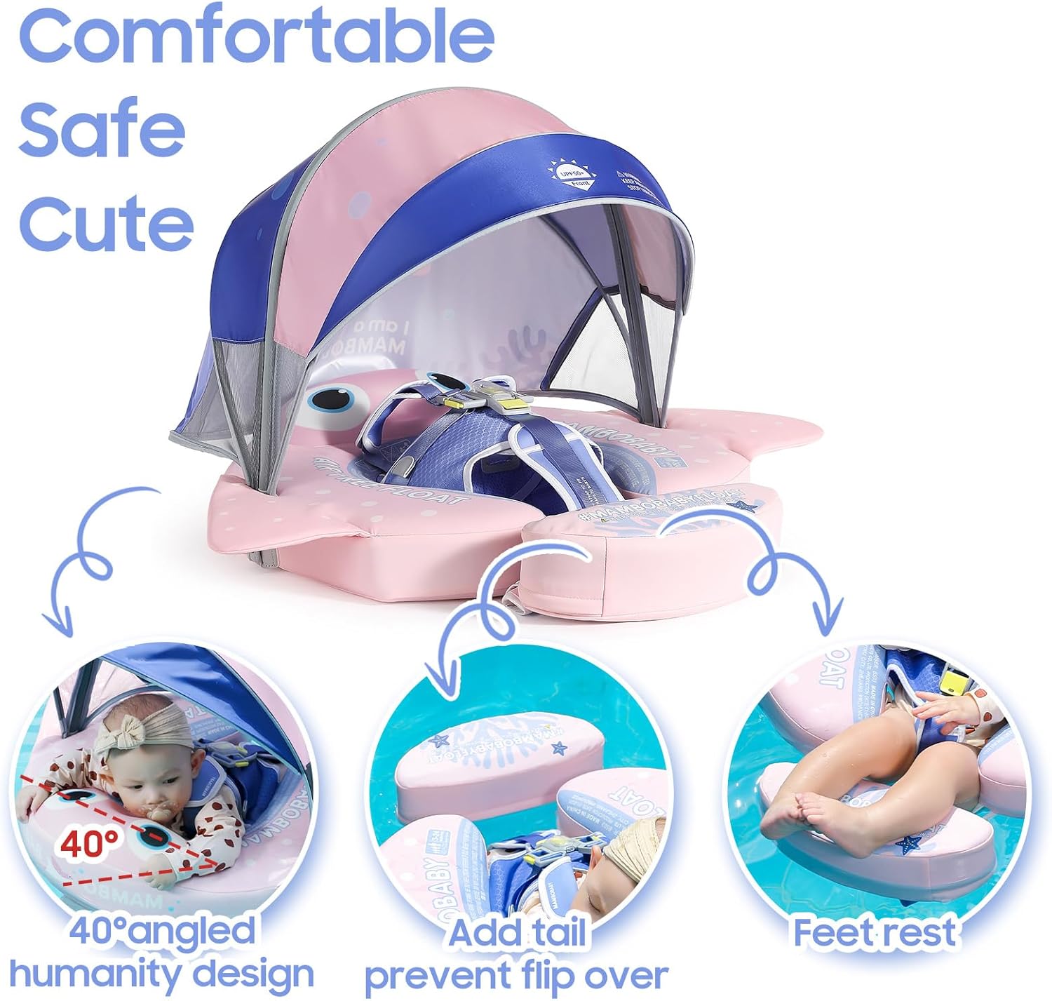 MAMBOBABY BABY FLOAT PINK FISH WITH CANOPY