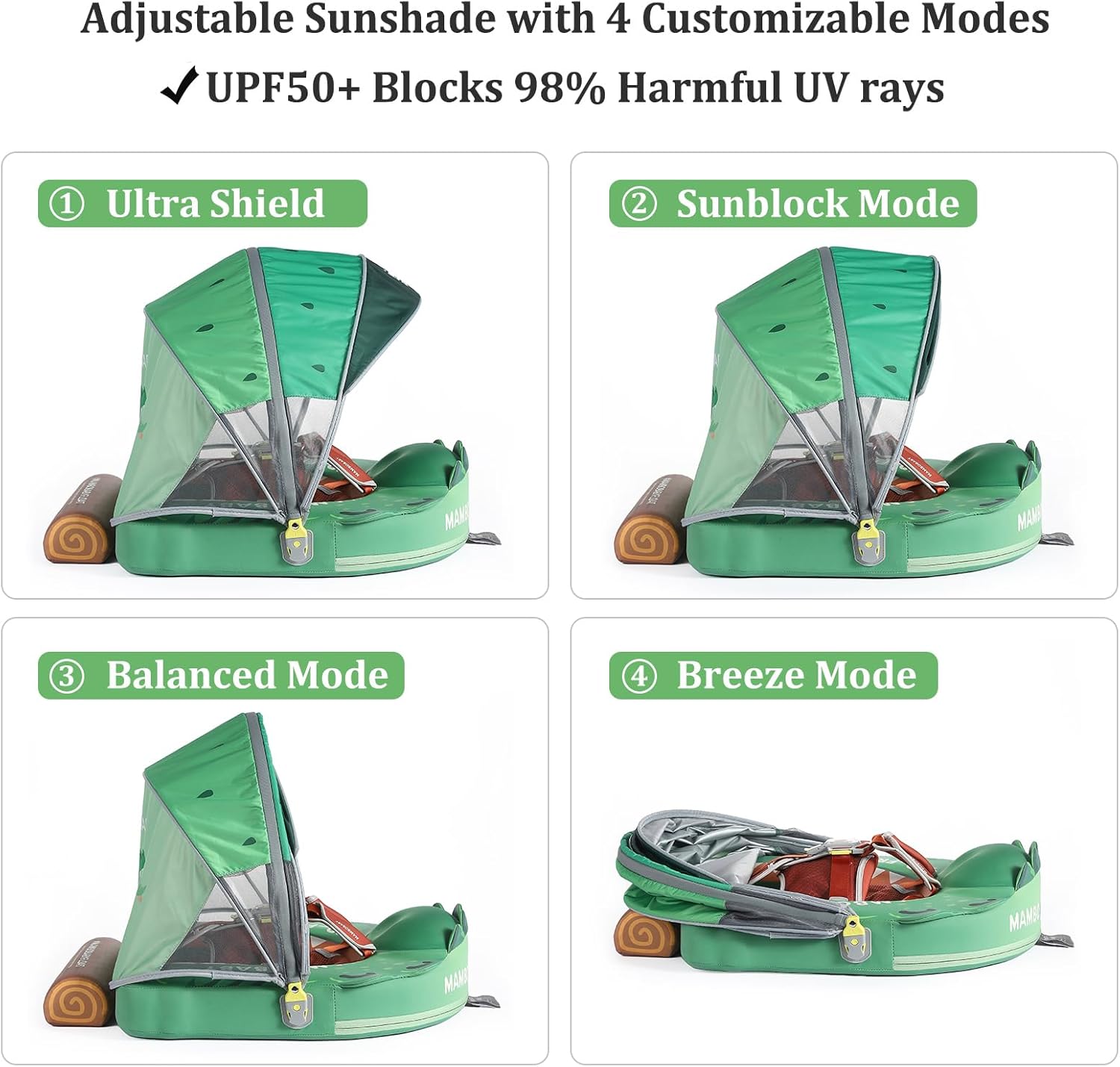 MAMBOBABY BABY FLOAT CROCODILE GREEN WITH CANOPY