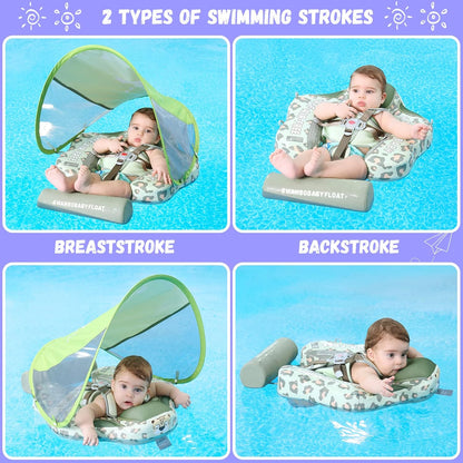 MAMBOBABY BABY FLOAT LEOPARD GREEN  WITH CANOPY