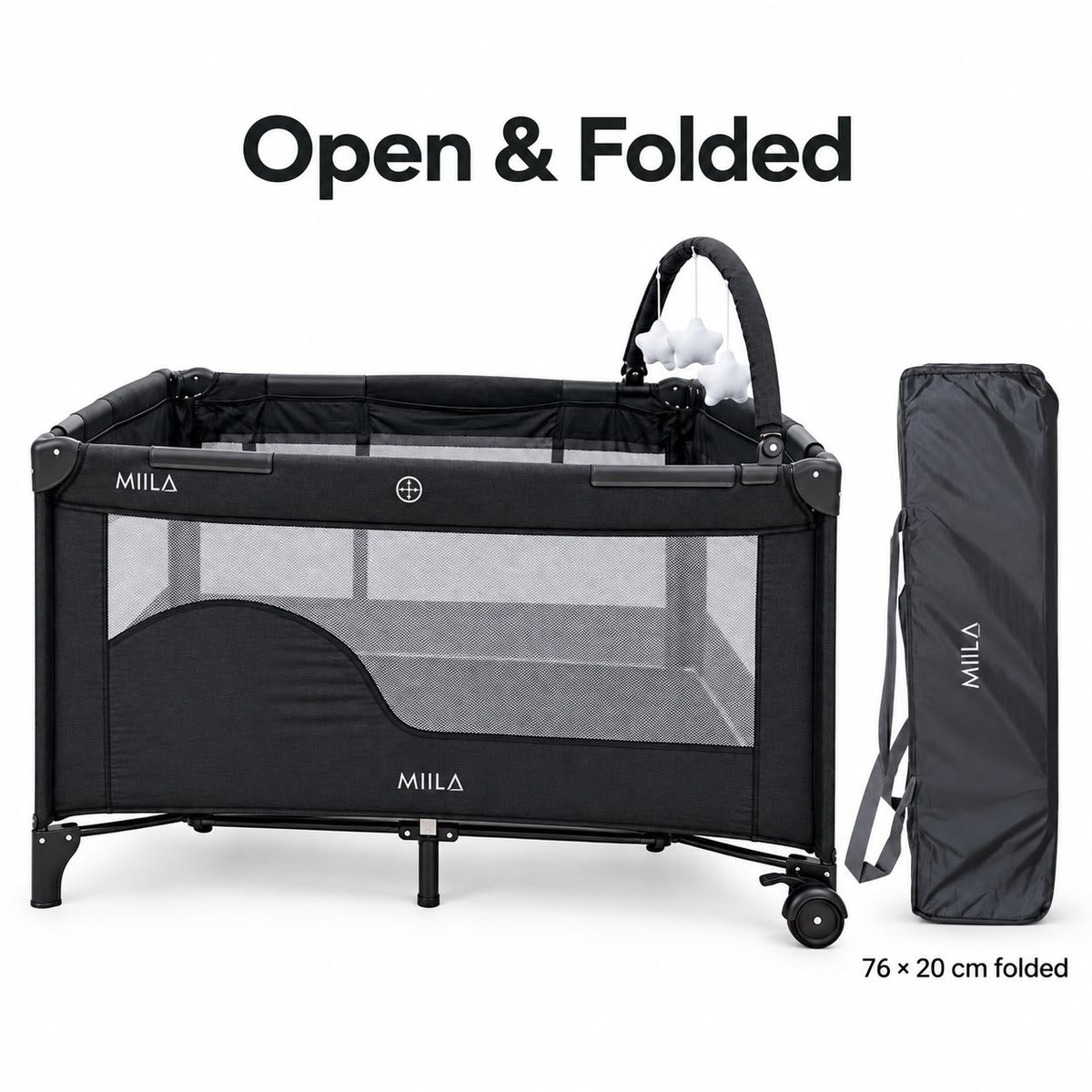MIILA 2-Level Baby Travel Cot &amp; Playpen with Side Zip Entry – Dark Grey