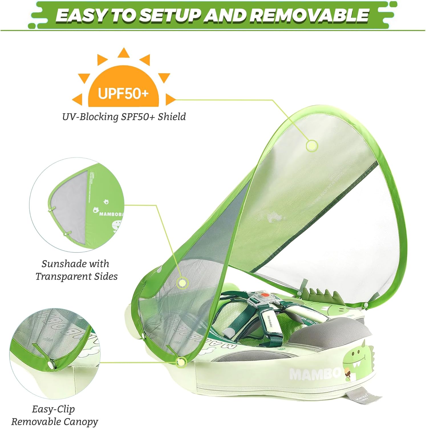 MAMBOBABY BABY FLOAT GREEN DINOSAUR WITH CANOPY