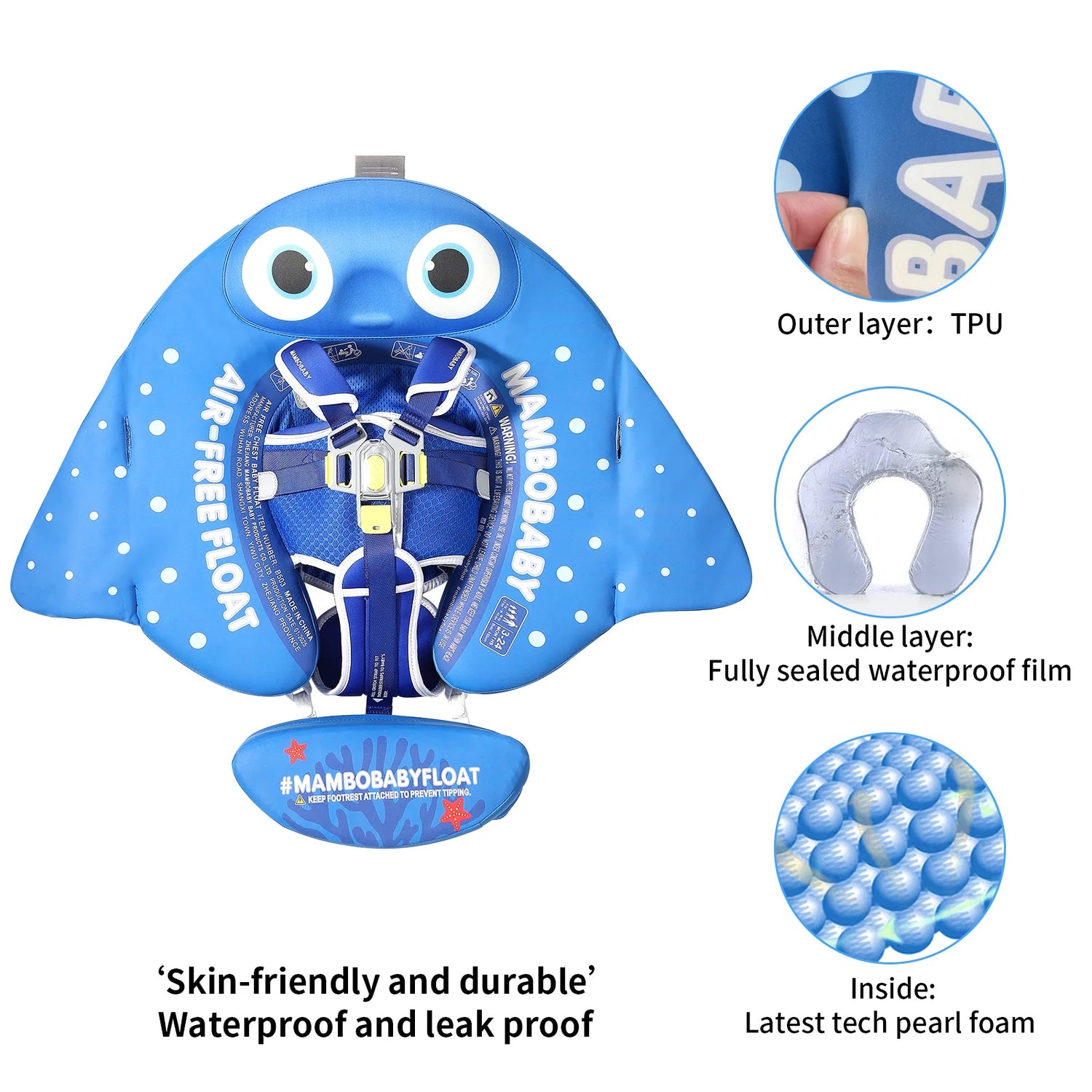 MAMBOBABY BABY FLOAT BLUE FISH WITH CANOPY