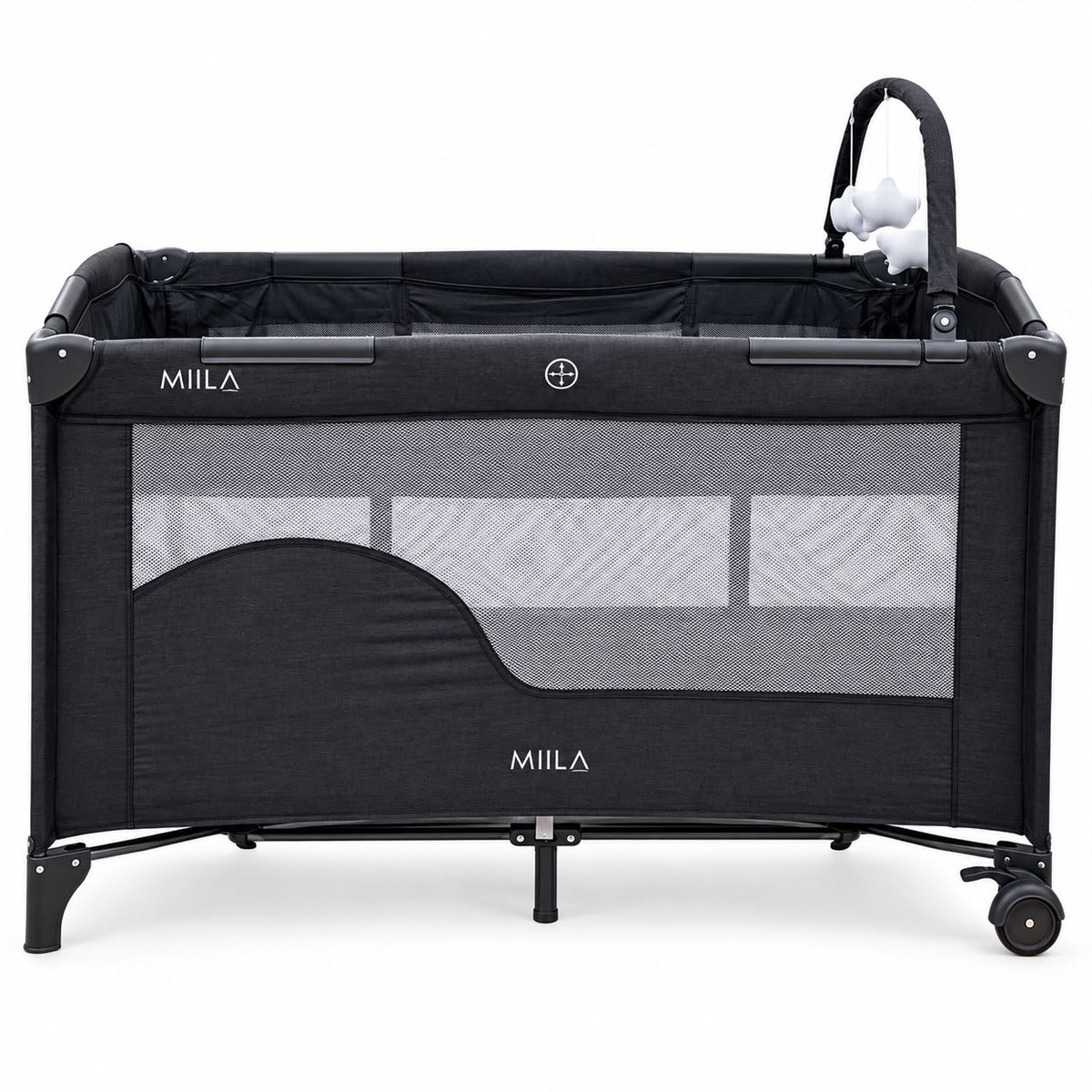 MIILA 2-Level Baby Travel Cot &amp; Playpen with Side Zip Entry – Dark Grey