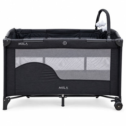 MIILA 2-Level Baby Travel Cot &amp; Playpen with Side Zip Entry – Dark Grey