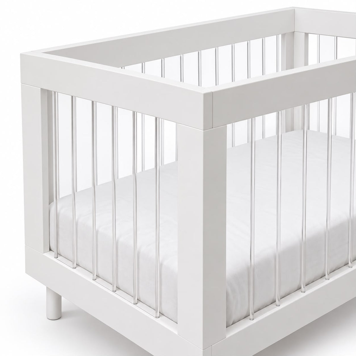 Baby Moon  Wooden Baby Cot with Plexi Sides, White – Fits 140 x 70 cm Mattress