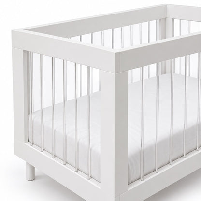 Baby Moon  Wooden Baby Cot with Plexi Sides, White – Fits 140 x 70 cm Mattress