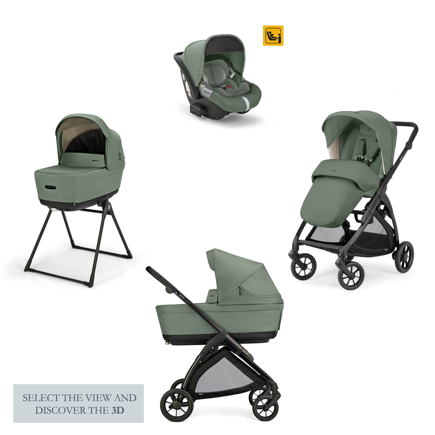 INGLESINA ELECTA STROLLER DARWIN MURRAY GREEN+ CHASSIS BLACK 4 IN 1 FULL SET
