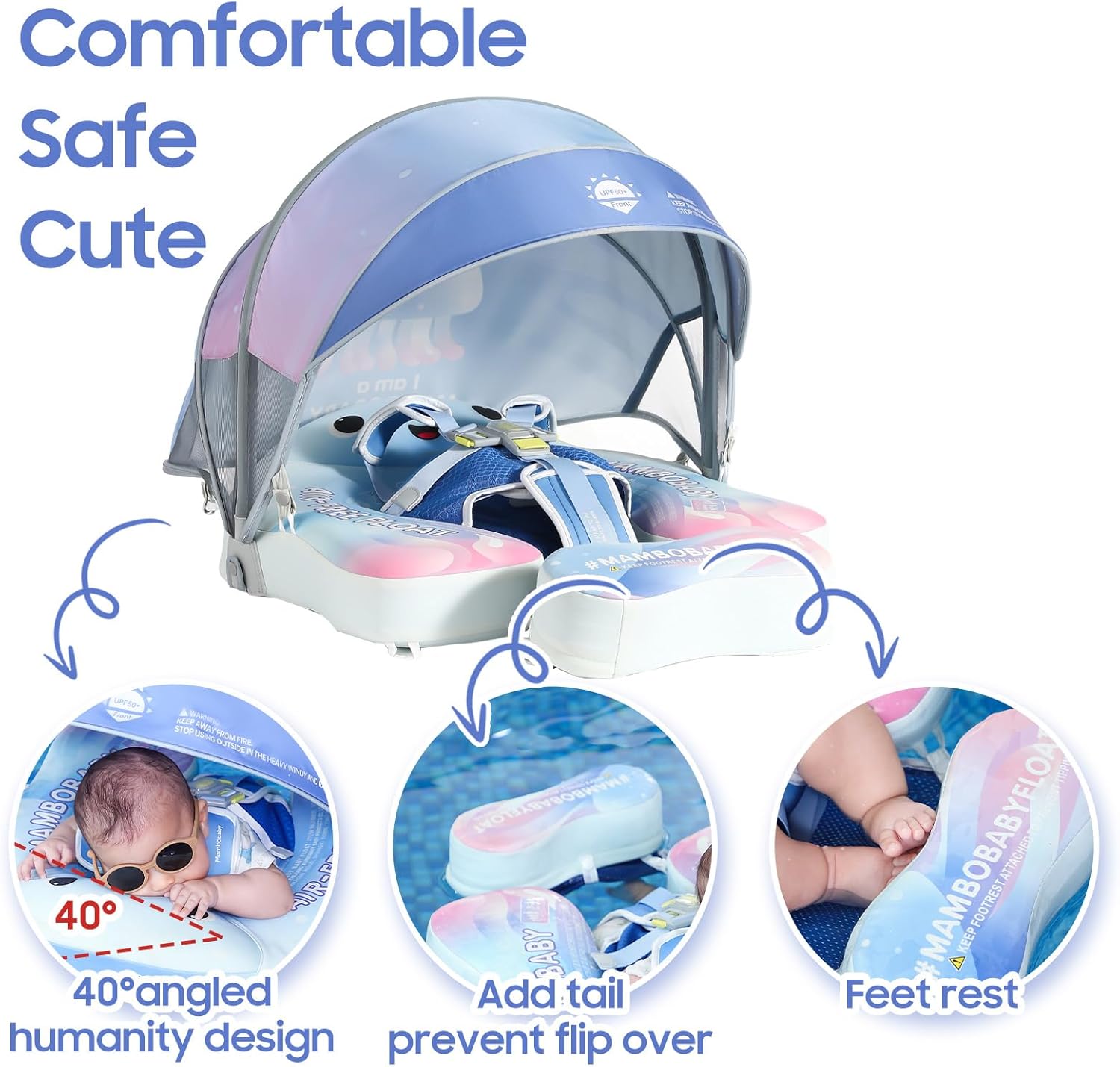 MAMBOBABY BABY FLOAT JELLY DREAM BLUE WITH CANOPY