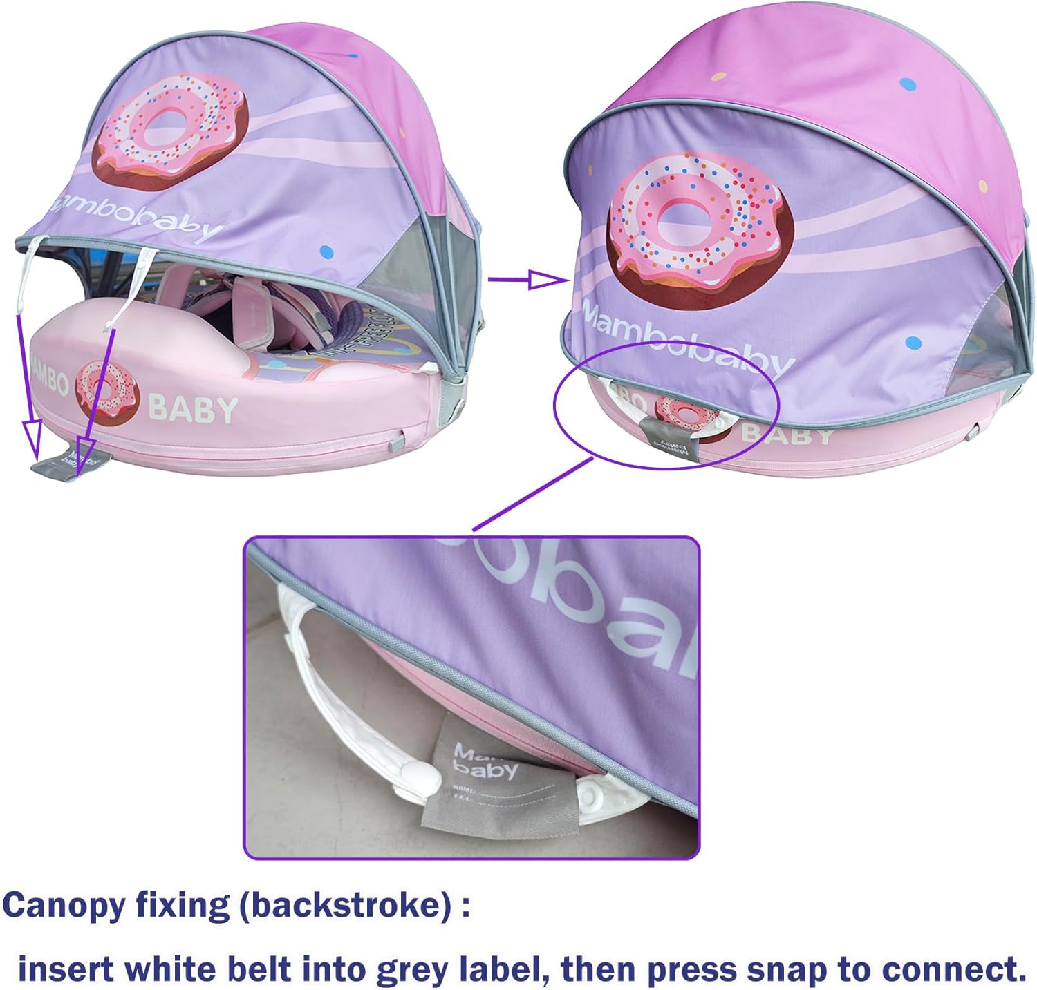 MAMBOBABY BABY FLOAT DOUGHNUTS PINK WITH CANOPY