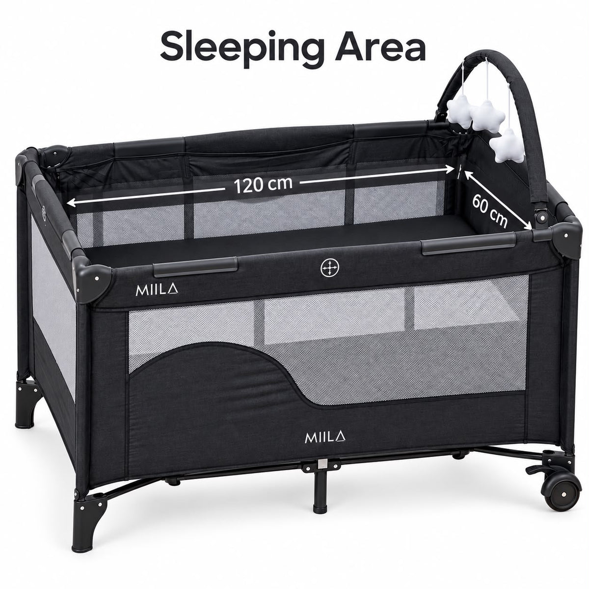 MIILA 2-Level Baby Travel Cot &amp; Playpen with Side Zip Entry – Dark Grey