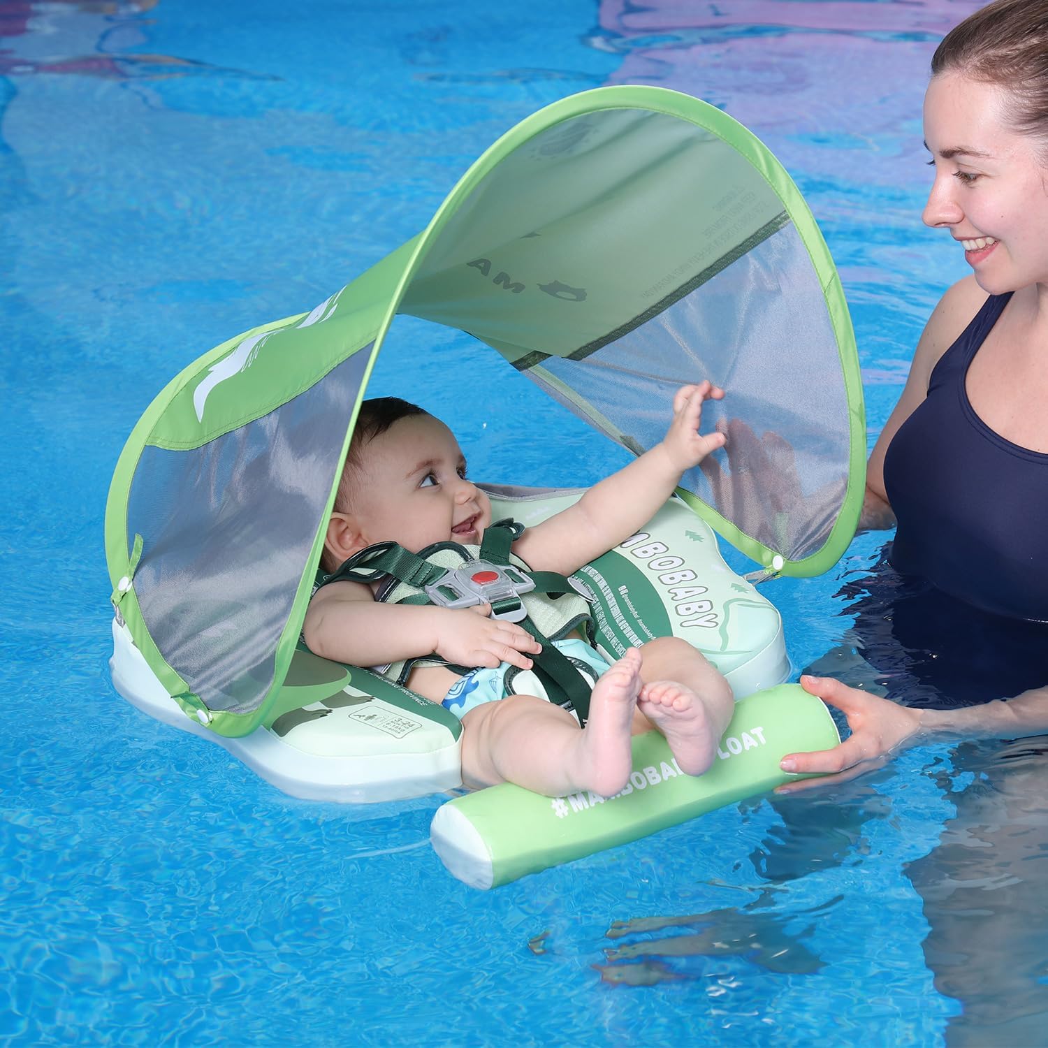 MAMBOBABY BABY FLOAT GREEN DINOSAUR WITH CANOPY