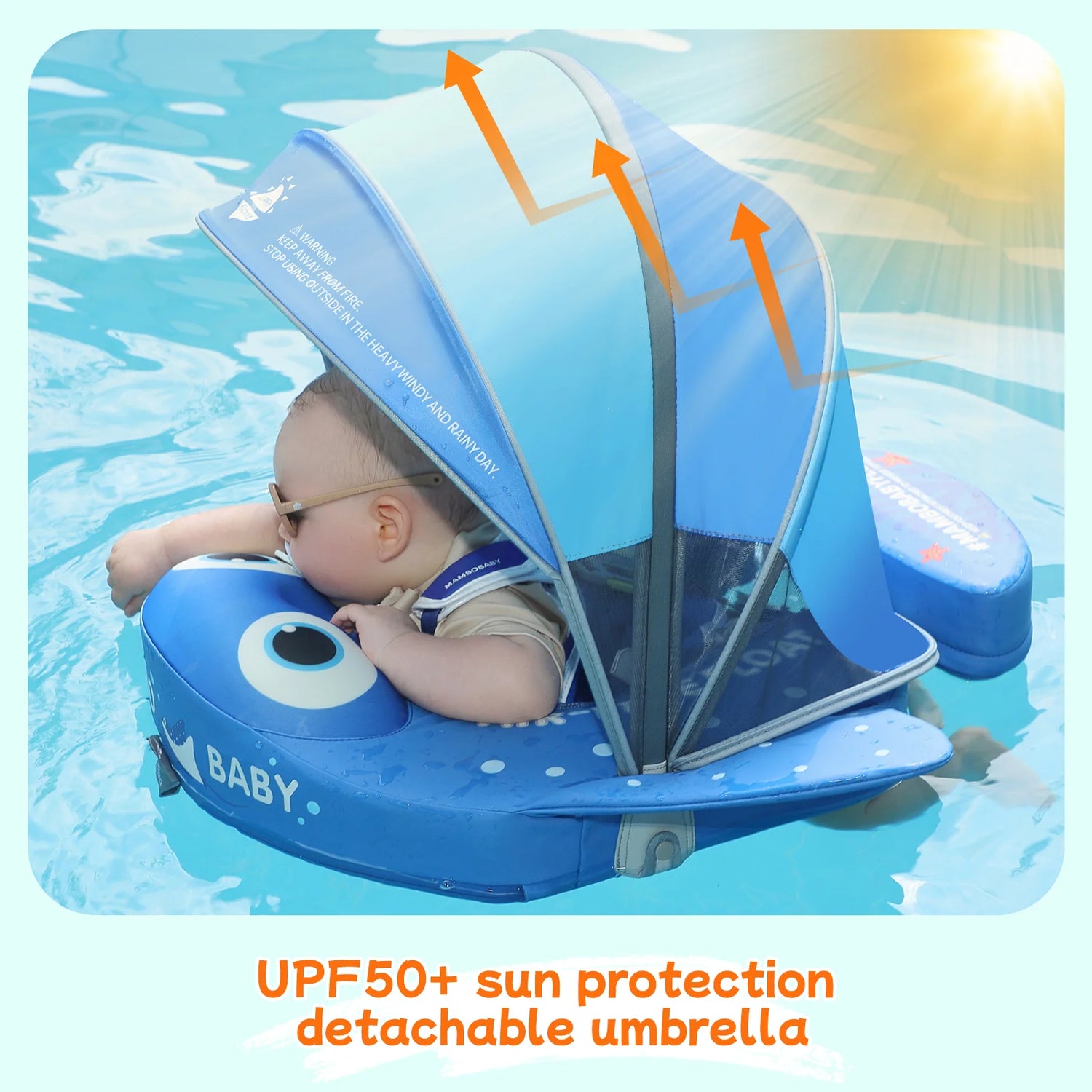 MAMBOBABY BABY FLOAT BLUE FISH WITH CANOPY