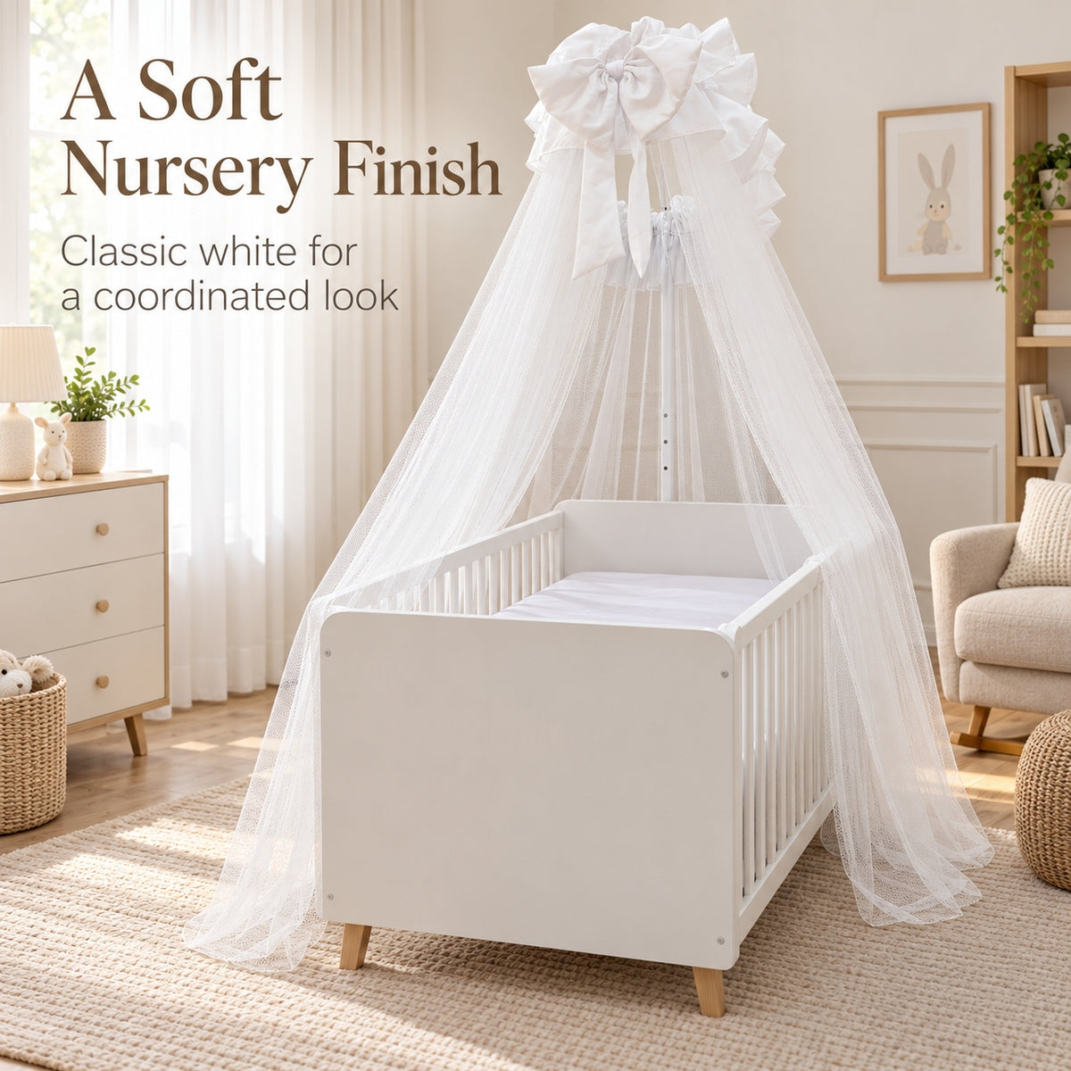 MIILA Baby Cot Mosquito Net with Adjustable Stand, Decorative Crib Canopy
