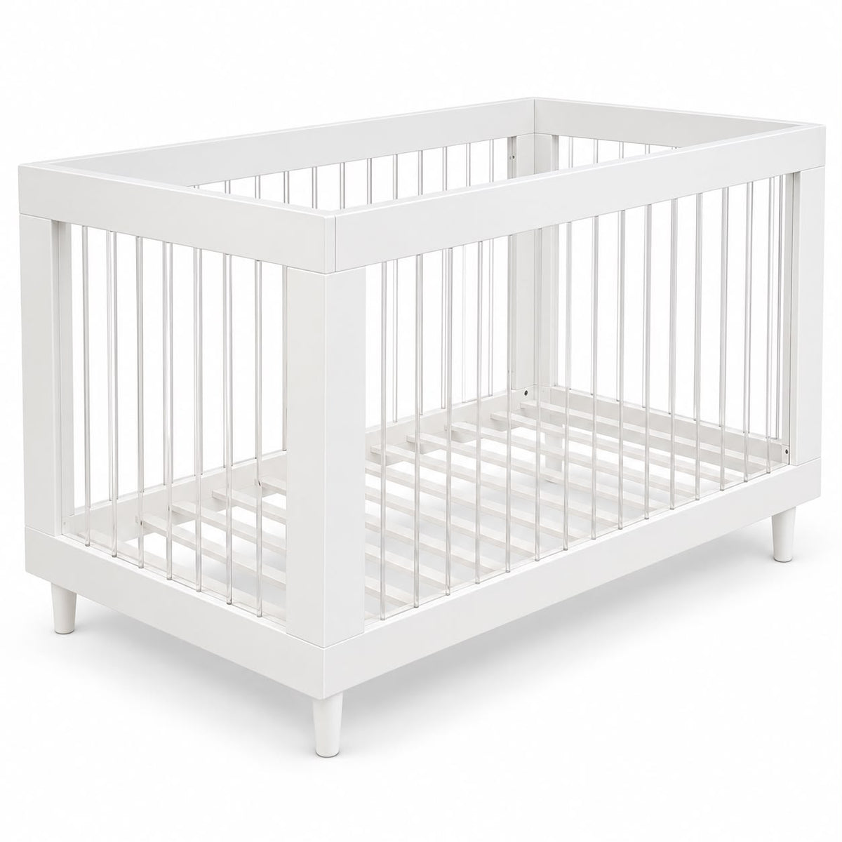 Baby Moon  Wooden Baby Cot with Plexi Sides, White – Fits 140 x 70 cm Mattress