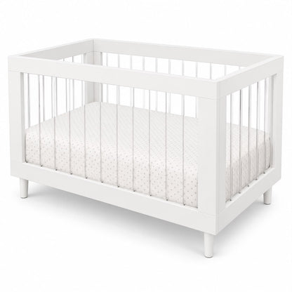 Baby Moon  Wooden Baby Cot with Plexi Sides, White – Fits 140 x 70 cm Mattress
