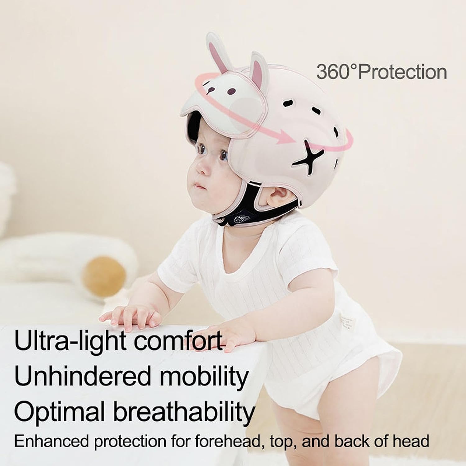 MAMBOBABY SAFETY HELMET BREATHABLE RABBIT PINK 6-24