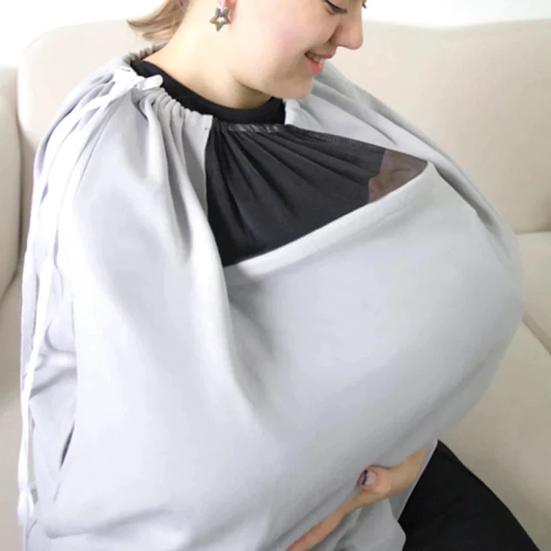 BABYJEM BREAST FEEDING COVER WITH TULLE WINDOW GREY