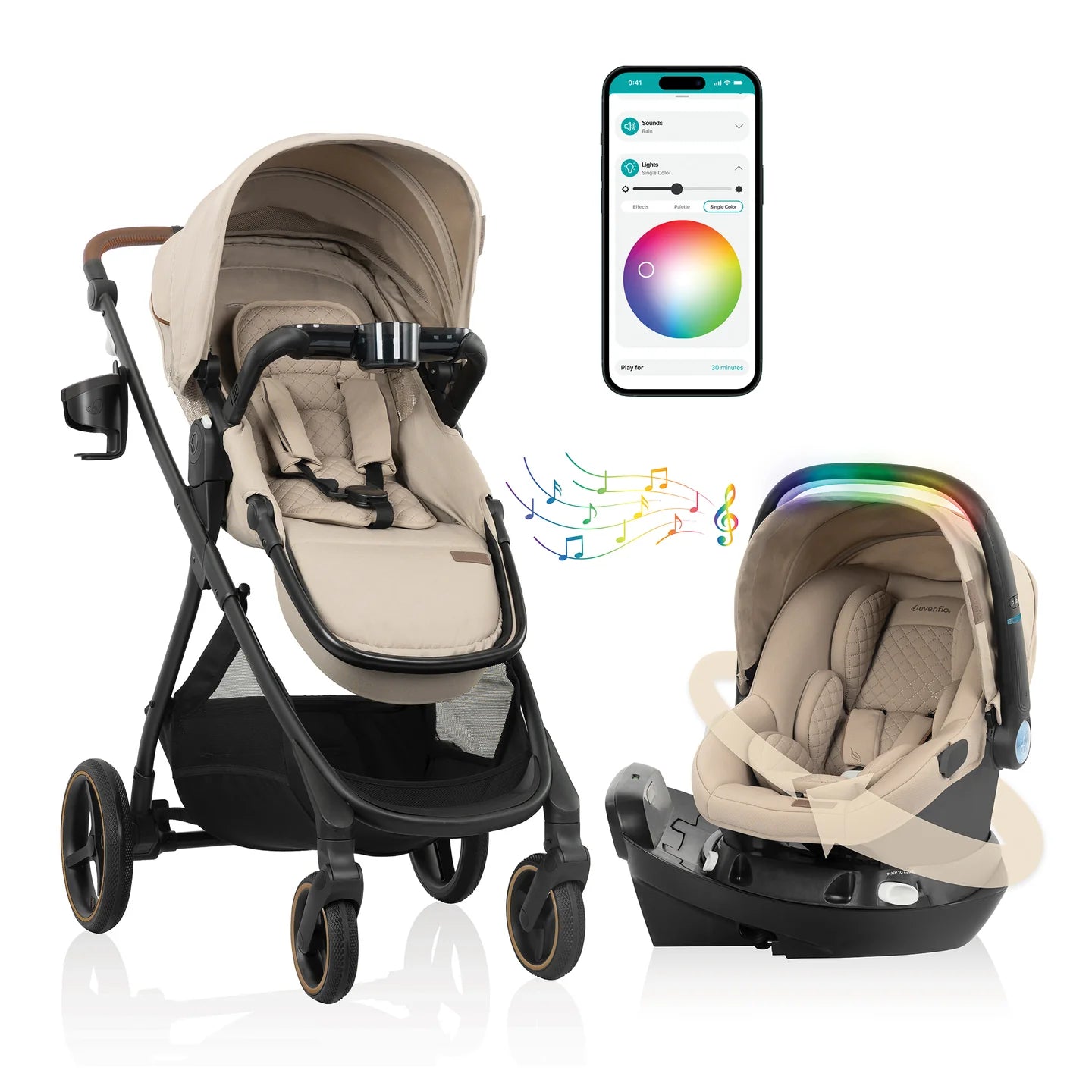 Evenflo - Shyft Intuiti+ Travel System featuring Revolve180 LiteMax NXT with SensorySoothe - Travertine