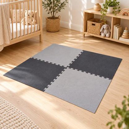 Miila  Interlocking Foam Play Mat – 4 Puzzle Tiles, 120 × 120 cm, Grey &amp; Charcoal
