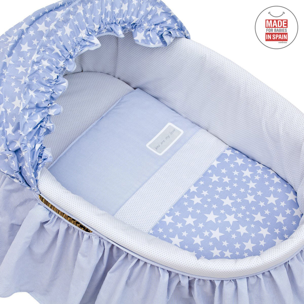 Baby Cotton Basket With Frills + Hood Une - Star Blue