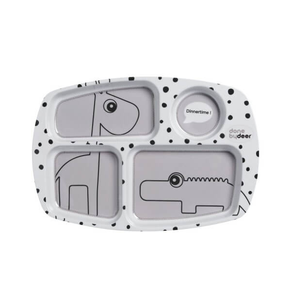 Done By Deer Compartment Plate Happy Dots - Grey