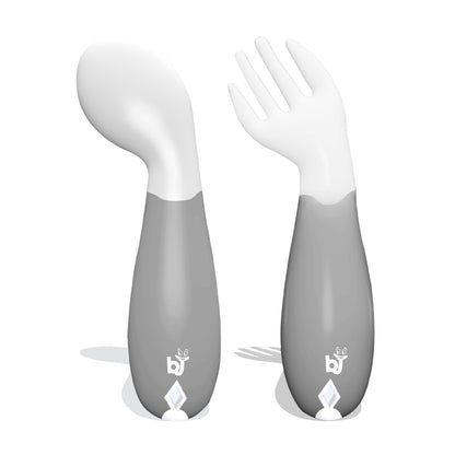 Babyjem Plastic Angled Fork &amp; Spoon Set - White