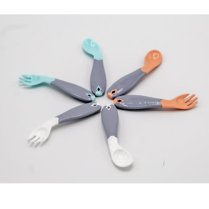 Babyjem Plastic Angled Fork &amp; Spoon Set - White