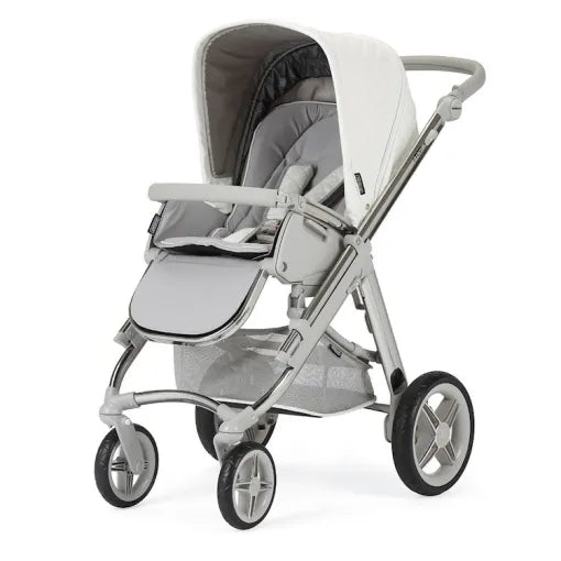 white car seat and stroller Bebecar Via+ Combination Pram, Raincover and LA3 Kit