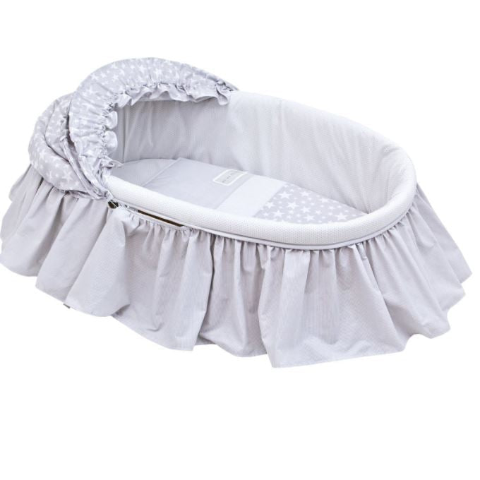 Baby Cotton Basket With Frills + Hood Une - Star Grey