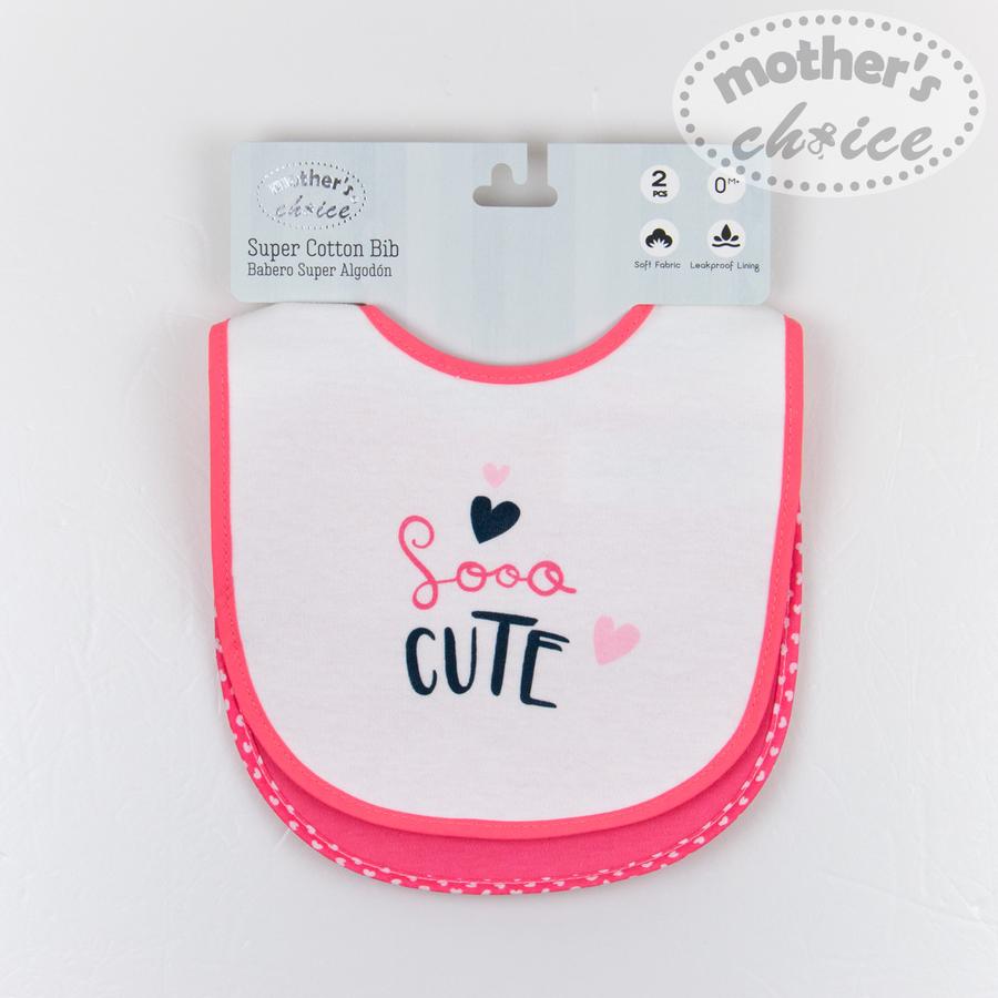 Mother's Choice Water Resistant Velcro 2 Pack Bibs - Heart Cute