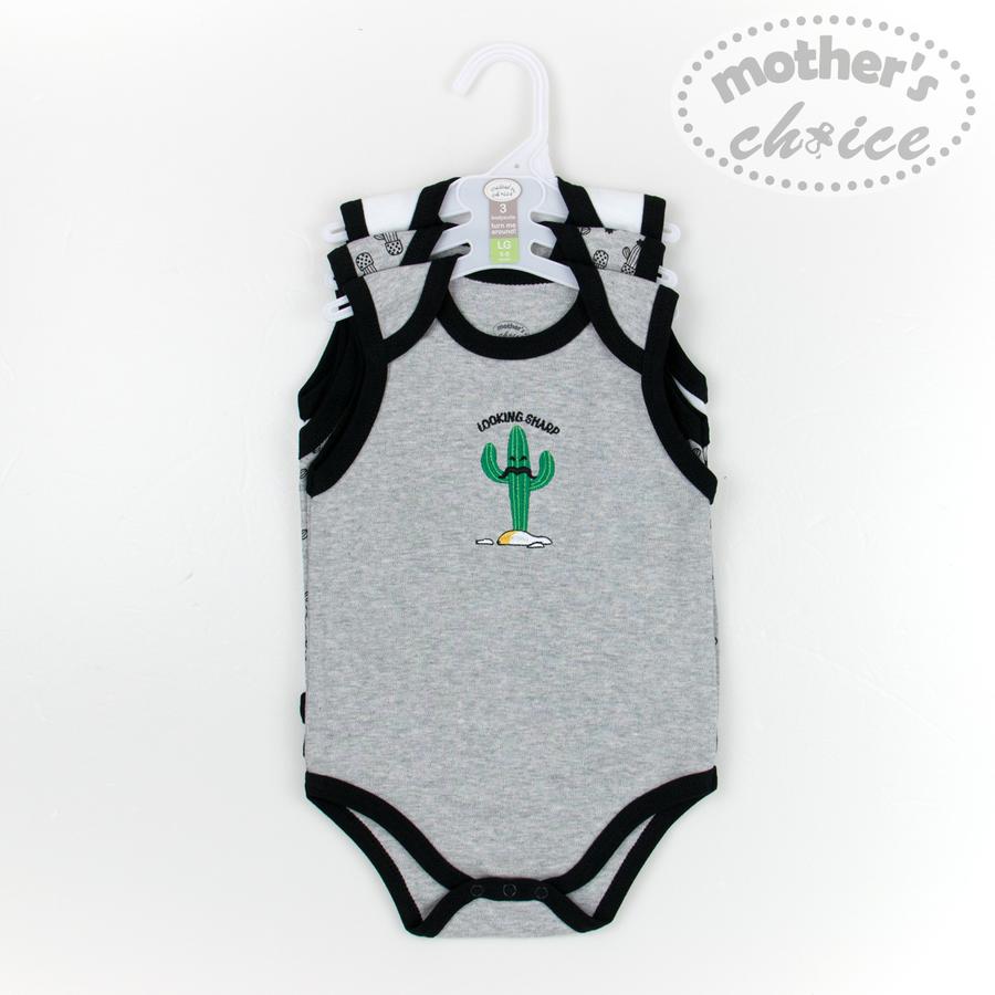 Mother's Choice 3 Pack Sleeveless Summer Bodysuits - Cactus