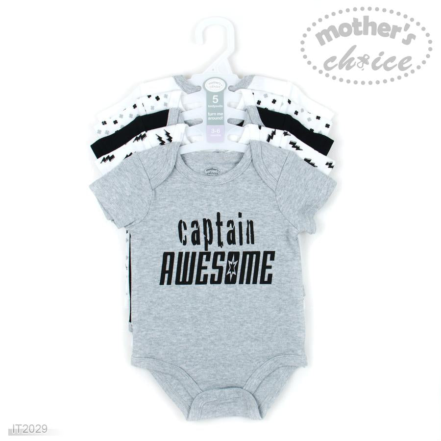 Mother's Choice 5 Pack Short Sleeve Bodysuits - Captain Awesome