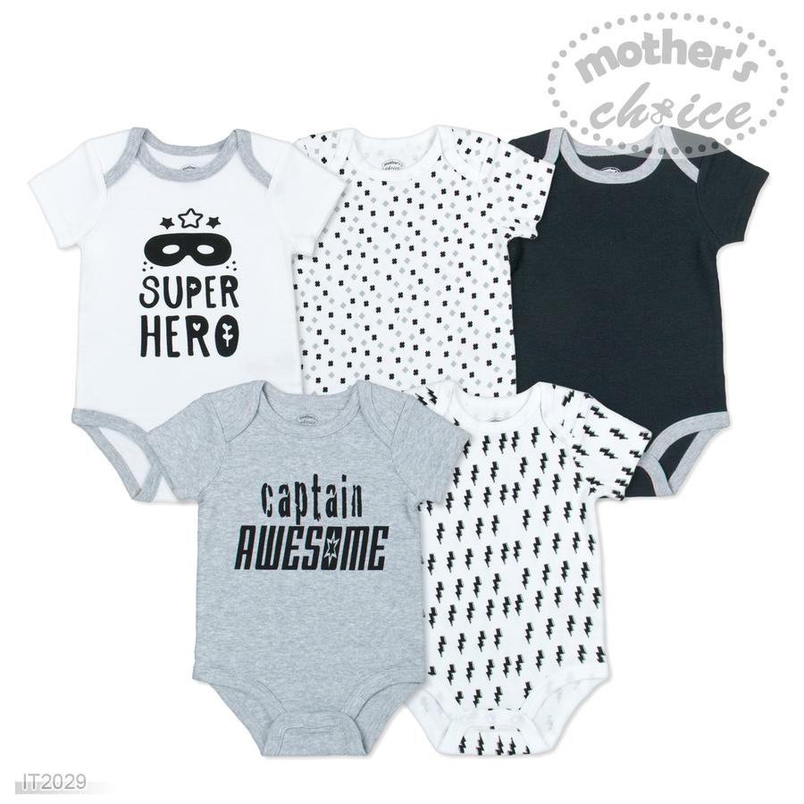 Mother's Choice 5 Pack Short Sleeve Bodysuits - Captain Awesome