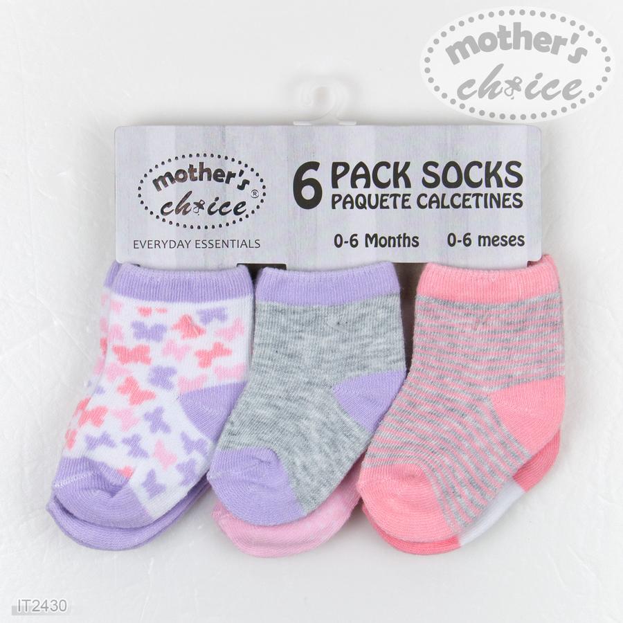 Mother's Choice Pack of 6 Pairs Girl Socks- Butterfly