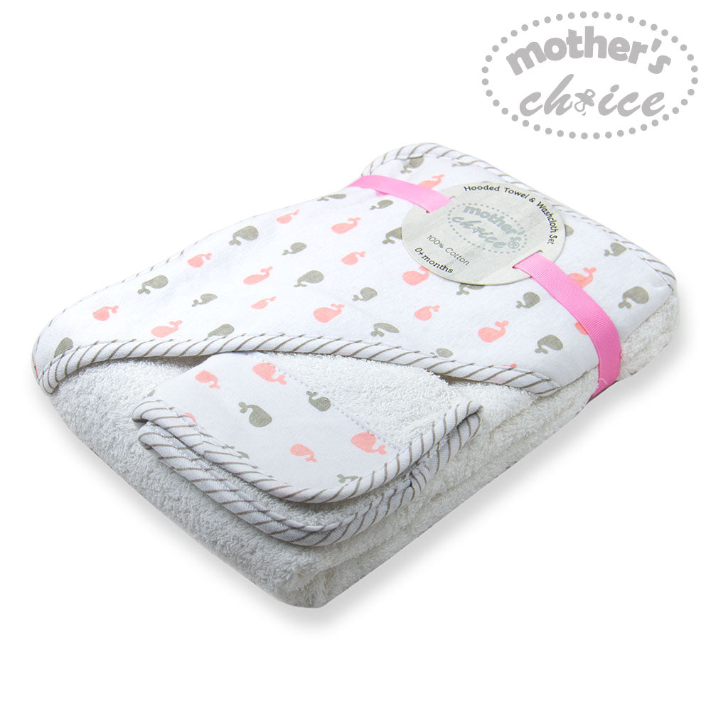 Mother's Choice Hooded Towel With Face Cloth - Pink