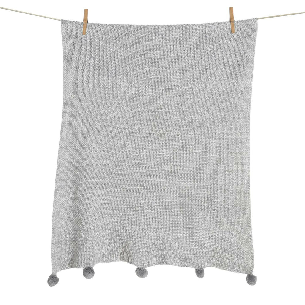 Quax Knitted Blanket - With Pompom - Soft Grey