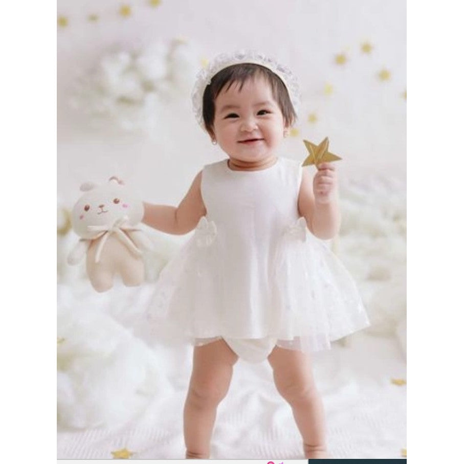 Bobi Craft Cute Chiffon Bow Detail Dress- White